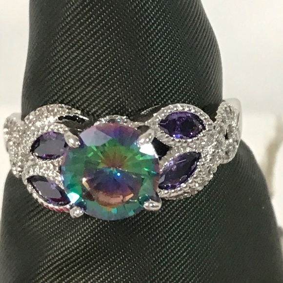 Mystic Topaz Set in White gold filled Ring - Picture 5 of 8